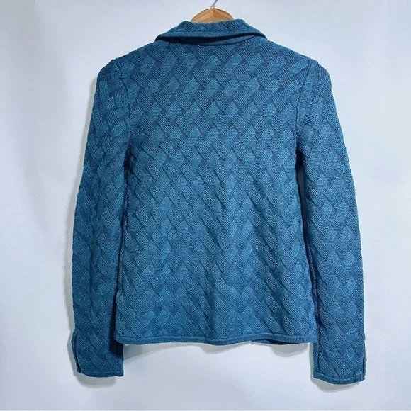 New Talbots teal basket weave pure merino wool sweater cardigan - Picture 2 of 7
